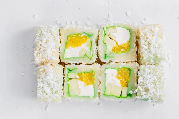Słodkie Bułki Sushi Japońskie Jedzenie Smaczny Posiłek Obiad — Zdjęcie stockowe