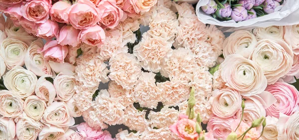 Wiele Różnych Kolorów Przedstawienie Tło Mieszanki Kwiatów Piękne Kwiaty Dla — Zdjęcie stockowe