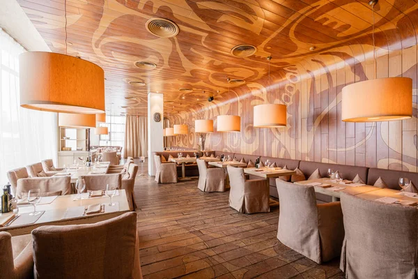 Nizhny Novgorod, Rusya - Şubat 08 2020. Bocconcino Pizzeria. Restoranın içinde. İtalyan mutfağı restoranı. Modern Avrupa restoranı. Yüksek kalite fotoğraf