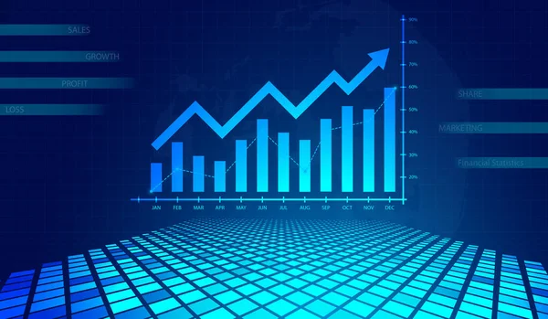 Market data background. Financial stats with histogram. blue perspective background. Stock market trade zone room, Business graph, Business candle stick graph chart of stock market, Salesm,Growth