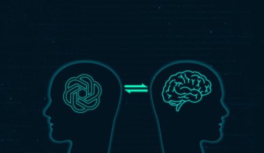 open ai, Chat gpt, Futuristic data exchange, big data exchange, exchange of information between the brain and the digital interface icon, robotics working with human brain