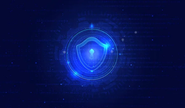Blue Tech Security background, binary code background,blue glow with tech gear background, Online security and connection concept with digital shield symbol on abstract technological background