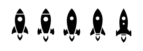 Conjunto Iconos Vectores Cohetes Blanco Negro Iconos Cohetes Para Sitios —  Fotos de Stock