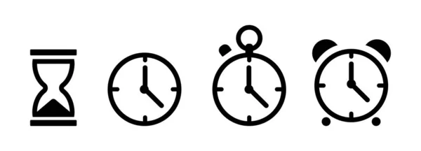 Conjunto Iconos Línea Pixel Perfecto Conjunto Contiene Iconos Hora Reloj —  Fotos de Stock