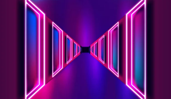 Verlichte Gang Interieur Met Neon Lichteffecten Verlicht Interieur Met Leeg — Stockfoto