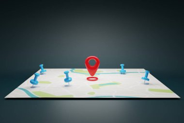 Mavi konum simgesi simgesi simgesi simgesi simgesi işareti veya navigasyon haritası seyahat GPS yön göstergesi, kağıt haritasında iğne konumu simgeleri,