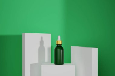 Yeşil arka planlı serum şişesi maketi, şişe için inanılmaz bir model.,