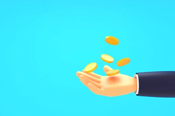 hand with money, Hand with coins, 3d Icon hand with coins flying, Gold coin in hand businessman isometric design.