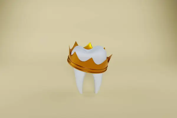 Tooth with Golden Crown 3d rendered, Tooth crowning concept