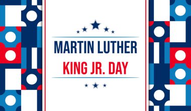 Martin Luther King Jr., MLK Günü, bir hayalim var, Amerikan Bayrağı renkleri desenli Mutlu Martin Luther King Günü, renkli vatansever geçmişi ve tipografisi olan Martin Luther King Jr..