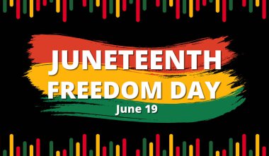 '19 Haziran' başlıklı renkli Haziran Özgürlük Günü afişi. Afro-Amerikan özgürlüğünü ve mirasını kutlamak.