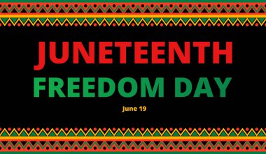 19 Haziran 'da ABD' de köleliğin sona ermesi anısına, Afrika desenleri ve canlı renkleriyle Haziran Özgürlük Günü pankartı..