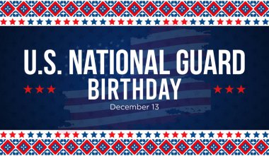 Celebratory graphic for U.S. National Guard Birthday on December 13 with American flag, stars, and festive border. clipart