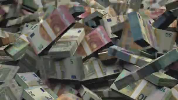 Euro Bundles Money Falling Euros Dropping Currency Eur Render — Vídeos de Stock