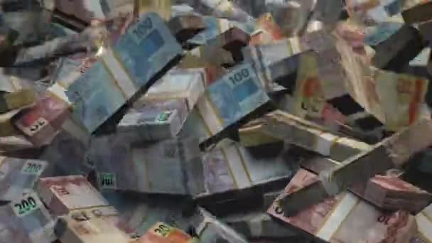 Brazilian Real Banknote Bundles Money Brazil Currency Brl Falling — Vídeo de stock