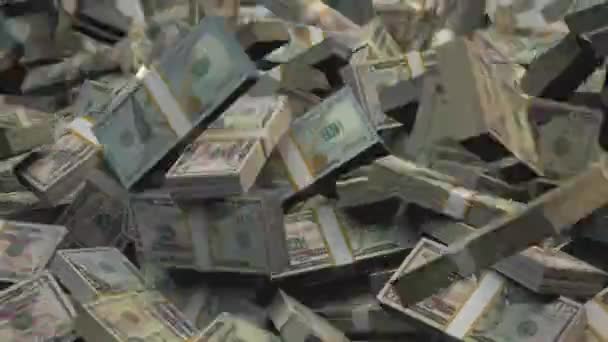 Dollar Bundles Money Bills Falling Dollars Dropping American Currency Usd — Vídeos de Stock