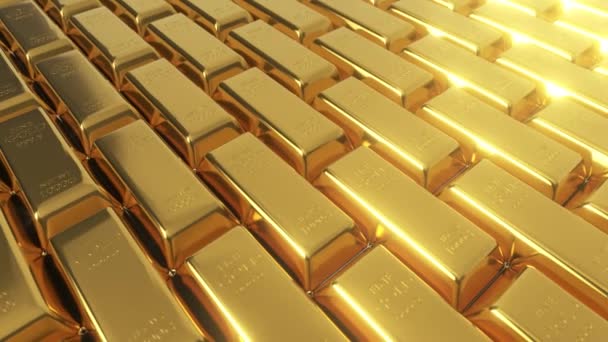 Gold Bars Stacked Piled Shiny Render — Vídeo de stock