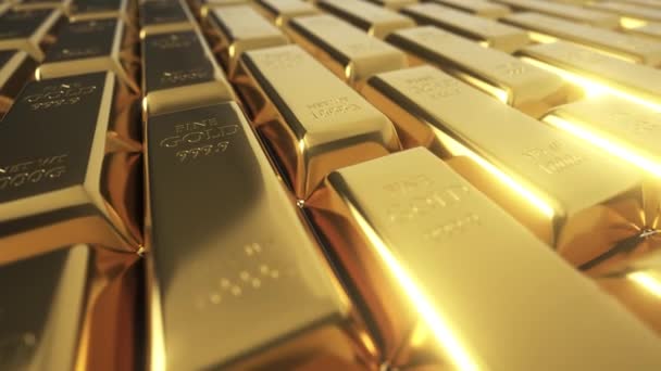 Gold Bars Stacked Piled Shiny Render — Vídeo de stock