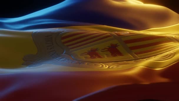 Bandiera Andorra Close Low Angled Prospettive Rendering — Video Stock