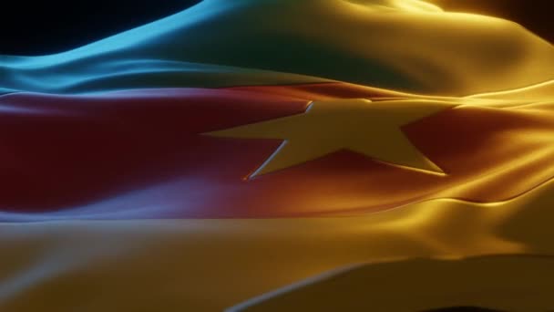 Kamerunská Vlajka Zoom Nízký Boční Úhel Teplým Atmosférickým Osvětlením Vykreslení — Stock video
