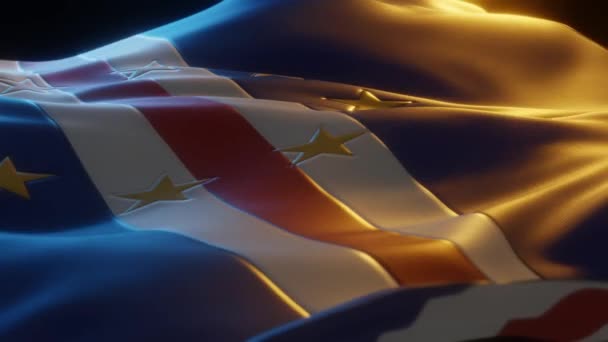 Cape Verde Flag Close Low Side Angle Warm Atmospheric Lighting — 비디오
