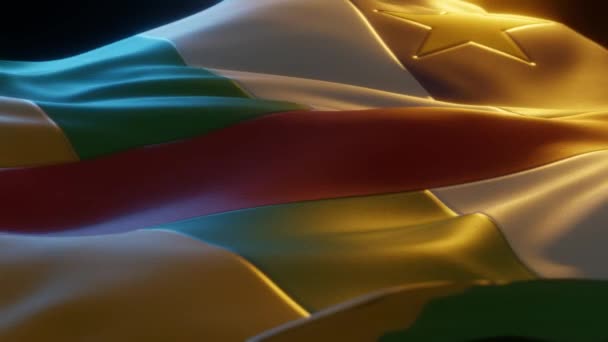 Central African Republic Flag Close Low Side Angle Warm Atmospheric — Video Stock