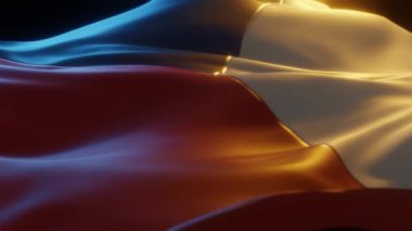 Czech Republic Flag, Close up, Low Side Angle with Warm Atmospheric Lighting, 3d render
