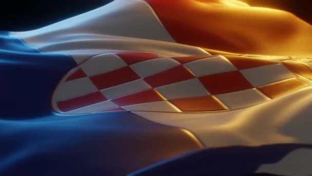 Croatia Flag Close Low Angled Perspective Render — Video
