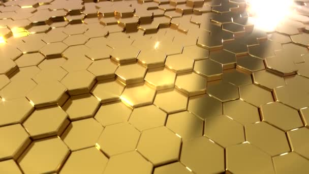 Golden Shiny Hexagon Background Moving Tiles Render — Video Stock