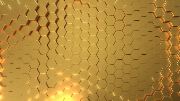Golden Shiny Hexagon Background Moving Tiles Render — Vídeo de stock