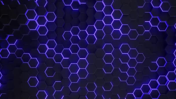 Hexagon Background Glowing Blue Neon Glow Moving Tiles Render — Vídeos de Stock
