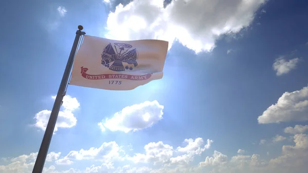 United States Army Flag on a Pole with blue cloudy sky in the background