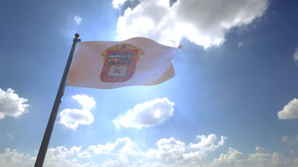 Mexico State Flag, Mexico waving on a Flagpole in front of a blue sky with clouds Mexican State, Edomex
