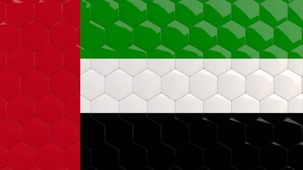 Abstract UAE Flag Hexagon Background United Arab Emirates Flag honeycomb glossy reflective mosaic tiles 3D Render 
