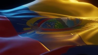 Ecuador Flag, Close up, Low Side Angle with Warm Atmospheric Lighting, 3d render