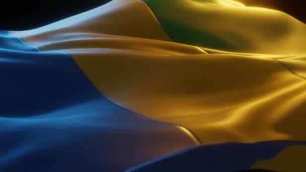 Габонский Флаг Крупный План Нижний Угол Теплым Атмосферным Освещением Рендеринг — стоковое видео