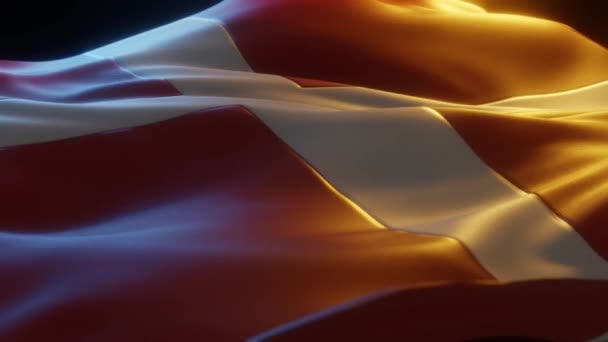 丹麦国旗 低角度与温暖的大气照明 3D渲染 — 图库视频影像