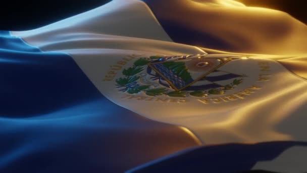 Salvador Flag Close Low Side Angle Warm Atmospheric Lighting Render — Vídeo de Stock