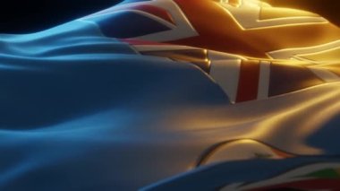 Fiji Flag, Close up, Low Side Angle with Warm Atmospheric Lighting, 3d render