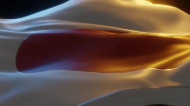 Japan Flag, Close up, Low Side Angle with Warm Atmospheric Lighting, 3d render