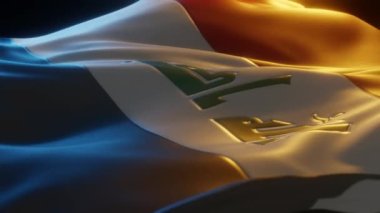 Iraq Flag, Close up, Low Side Angle with Warm Atmospheric Lighting, 3d render