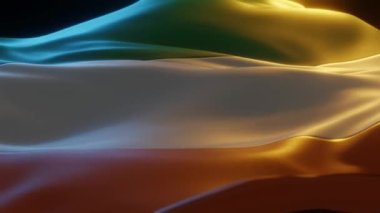 Ireland Flag, Close up, Low Side Angle with Warm Atmospheric Lighting, 3d render