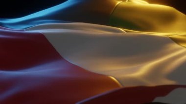 Kuwait Flag, Close up, Low Side Angle with Warm Atmospheric Lighting, 3d render
