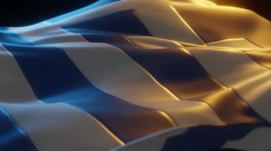 Greece Flag, Close up, Low Side Angle with Warm Atmospheric Lighting, 3d render