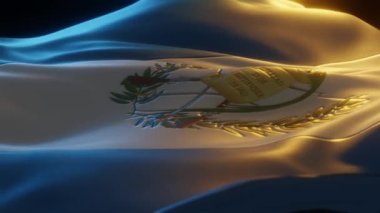 Guatemala Flag, Close up, Low Side Angle with Warm Atmospheric Lighting, 3d render