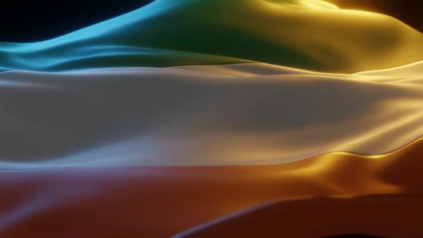 アイルランドの旗 閉じる 暖かい雰囲気の照明とローサイド角度 3Dレンダリング — ストック動画