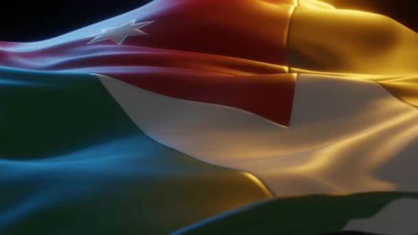 Флаг Иордании Крупный План Низкий Угол Наклона Теплым Атмосферным Освещением — стоковое видео