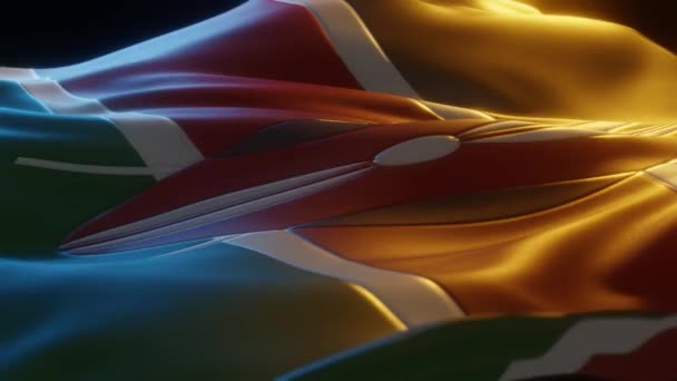 Kenya Flag Close Low Side Angle Warm Atmospheric Lighting Render — Vídeo de Stock