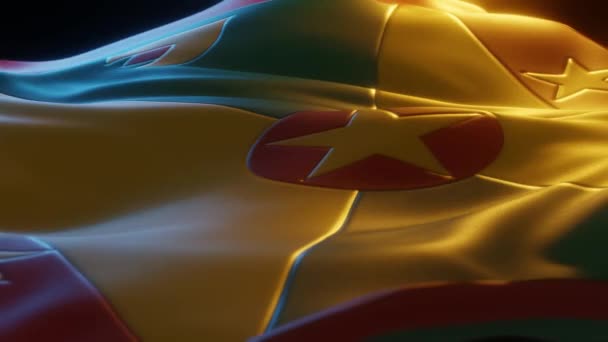 Grenada Flag Close Low Side Angle Warm Atmospheric Lighting Render — Αρχείο Βίντεο