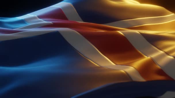 Iceland Flag Close Low Side Angle Warm Atmospheric Lighting Render — Stockvideo